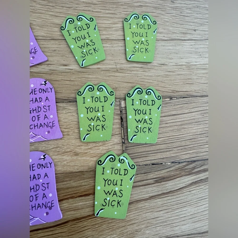 Set of 16 Halloween Wood Purple Green Orange Tombstone RIP Craft Decor Picks